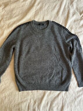 Theory Women’s Dark Grey Crewneck Sweater with Shoulder Stitching